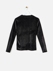 Oliver Bonas Black Velvet Glitter Long Sleeve Top - Image 4 of 8
