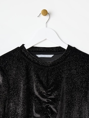 Oliver Bonas Black Velvet Glitter Long Sleeve Top - Image 5 of 8