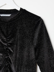Oliver Bonas Black Velvet Glitter Long Sleeve Top - Image 7 of 8