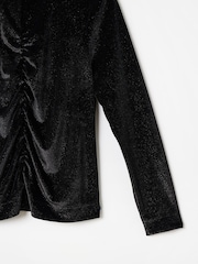 Oliver Bonas Black Velvet Glitter Long Sleeve Top - Image 8 of 8