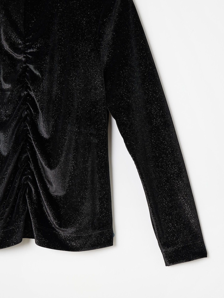 Oliver Bonas Black Velvet Glitter Long Sleeve Top - Image 8 of 8 Oliver Bonas Black Velvet Glitter Long Sleeve Top - Image 8 of 8