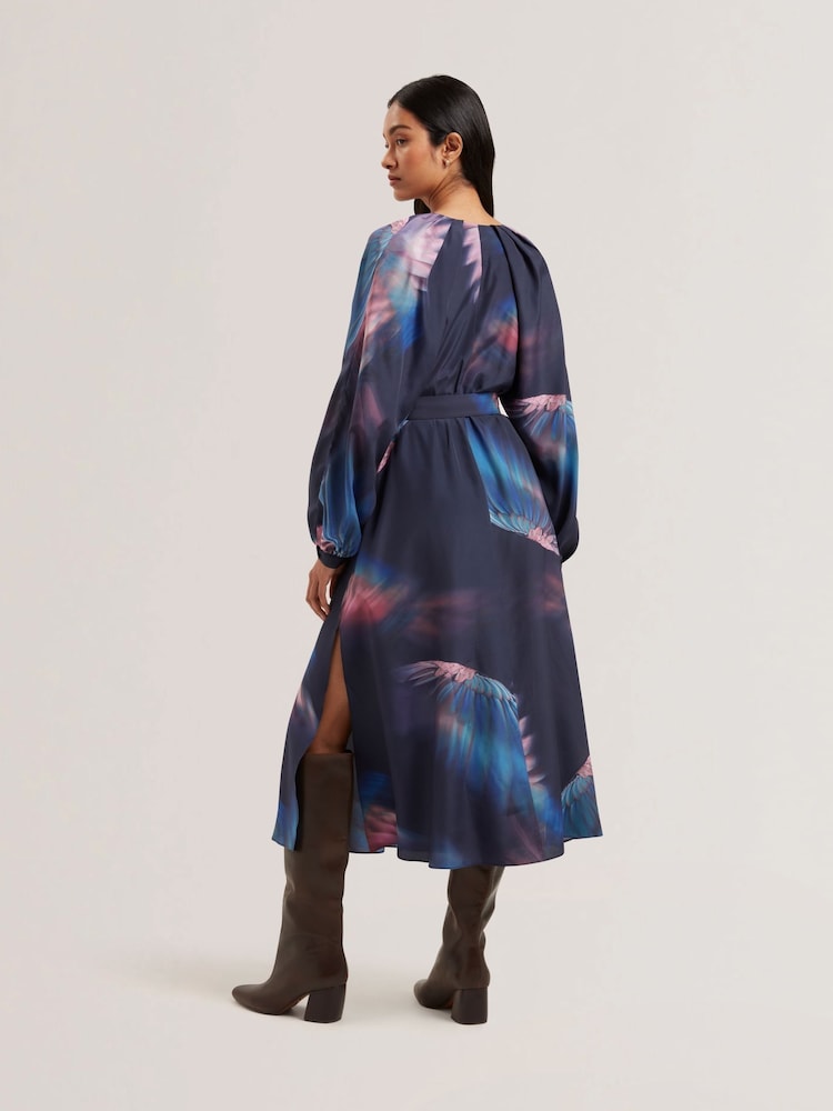 Ted Baker Blue Arade Printed Belted Midi Dress - Image 2 of 5