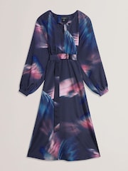 Ted Baker Blue Arade Printed Belted Midi Dress - Image 4 of 5