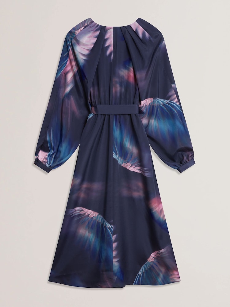 Ted Baker Blue Arade Printed Belted Midi Dress - Image 5 of 5
