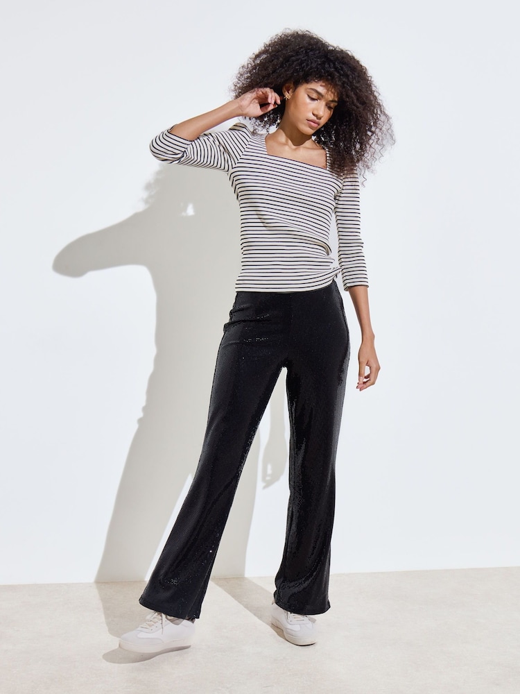 Oliver Bonas Black Stripe Square Neck Rib Top - Image 1 of 8