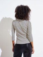 Oliver Bonas Black Stripe Square Neck Rib Top - Image 2 of 8
