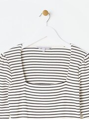 Oliver Bonas Black Stripe Square Neck Rib Top - Image 5 of 8
