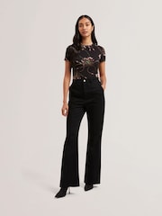 Ted Baker Black Lexiii Printed Fitted T-Shirt - Image 1 of 4