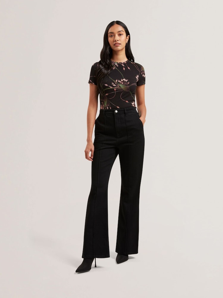 Ted Baker Black Lexiii Printed Fitted T-Shirt - Image 1 of 4