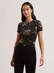 Ted Baker Black Lexiii Printed Fitted T-Shirt - Image 2 of 4