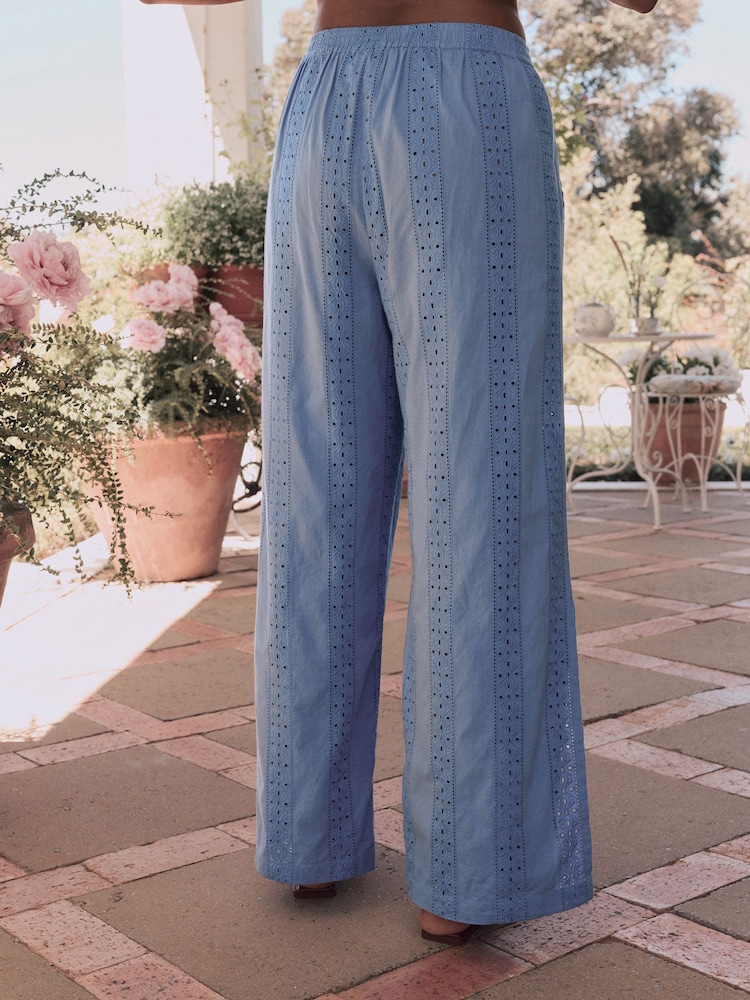 Laura Ashley Blue 100% Cotton Broderie Beach Trousers - Image 2 of 7