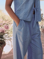 Laura Ashley Blue 100% Cotton Broderie Beach Trousers - Image 3 of 7