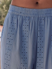 Laura Ashley Blue 100% Cotton Broderie Beach Trousers - Image 4 of 7