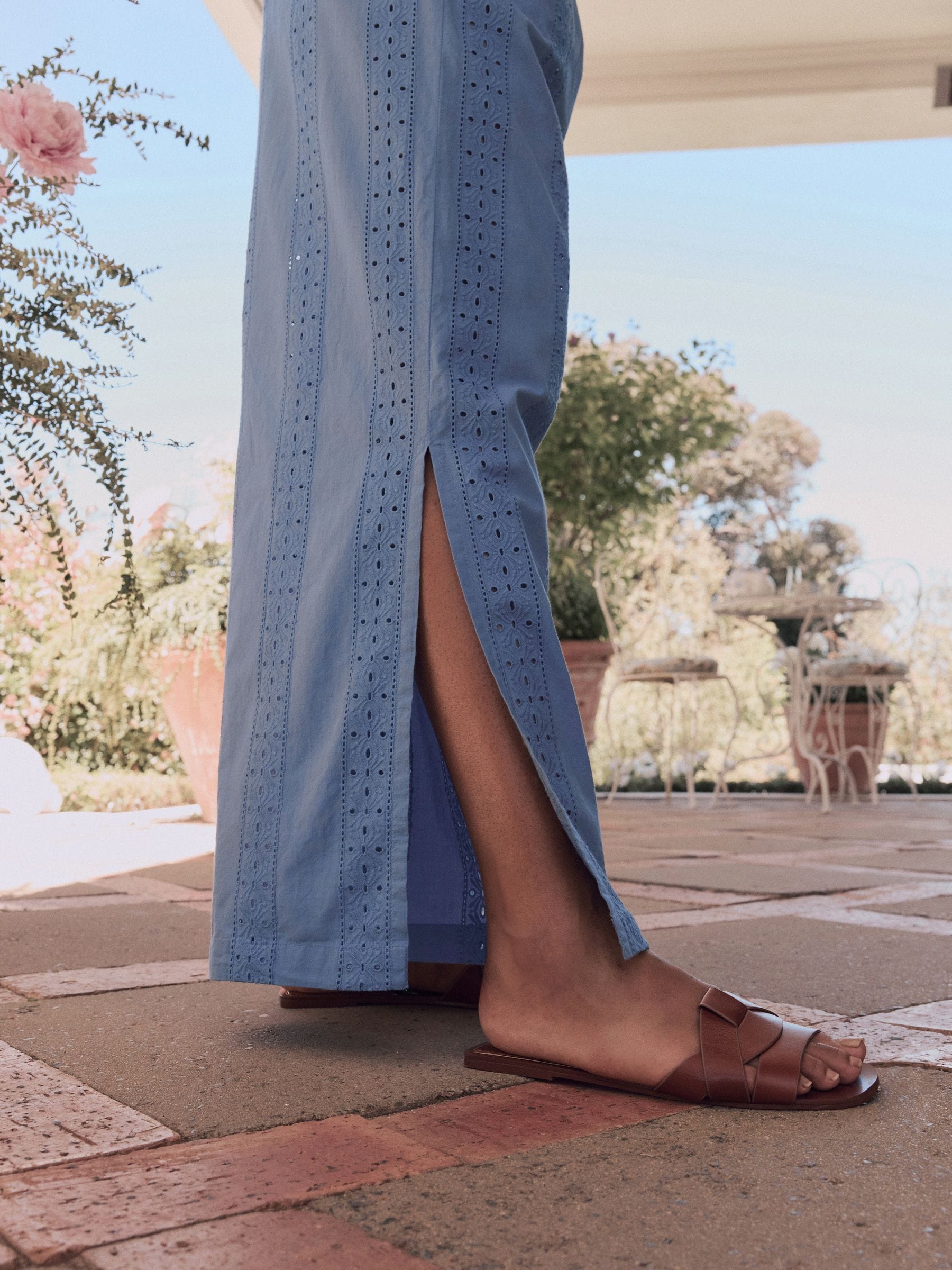 Buy Laura Ashley Blue 100% Cotton Broderie Beach Trousers from the