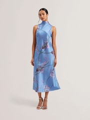 Ted Baker Blue Antua Printed Cowl Neck Midi Slip Dress - Image 1 of 5