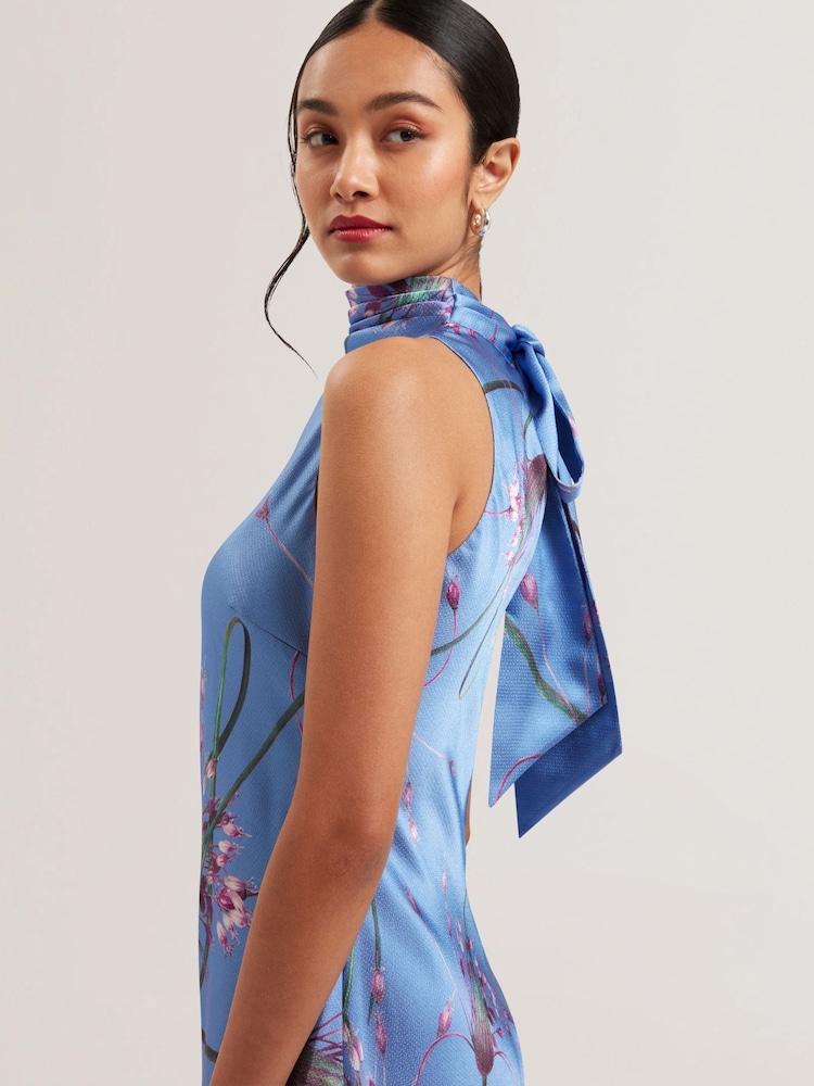 Ted Baker Blue Antua Printed Cowl Neck Midi Slip Dress - Image 2 of 5