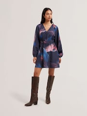 Ted Baker Blue Alte Printed Belted Mini Dress - Image 1 of 5