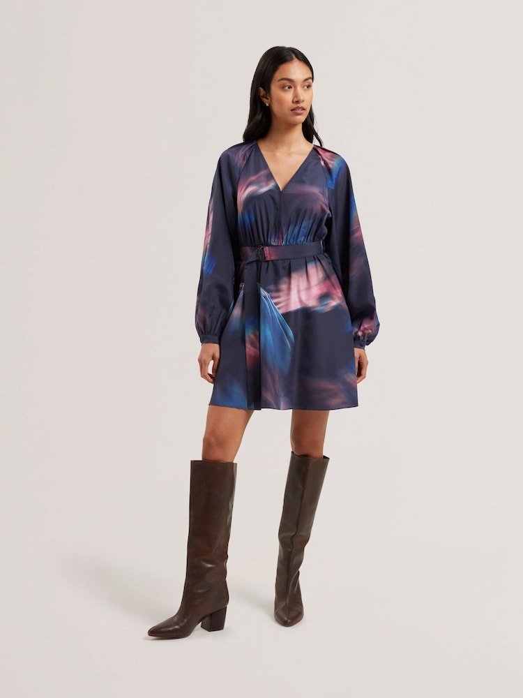 Ted Baker Blue Alte Printed Belted Mini Dress - Image 1 of 5