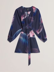 Ted Baker Blue Alte Printed Belted Mini Dress - Image 4 of 5