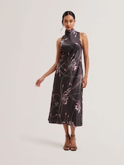 Ted Baker Black Antua Printed Cowl Neck Midi Slip Dress - Image 1 of 5