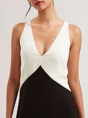 Ted Baker Black Sucre Contrast Paneling Midi Side Slit Dress - Image 2 of 5
