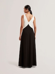 Ted Baker Black Sucre Contrast Paneling Midi Side Slit Dress - Image 3 of 5