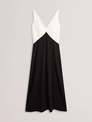 Ted Baker Black Sucre Contrast Paneling Midi Side Slit Dress - Image 4 of 5