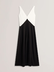 Ted Baker Black Sucre Contrast Paneling Midi Side Slit Dress - Image 5 of 5