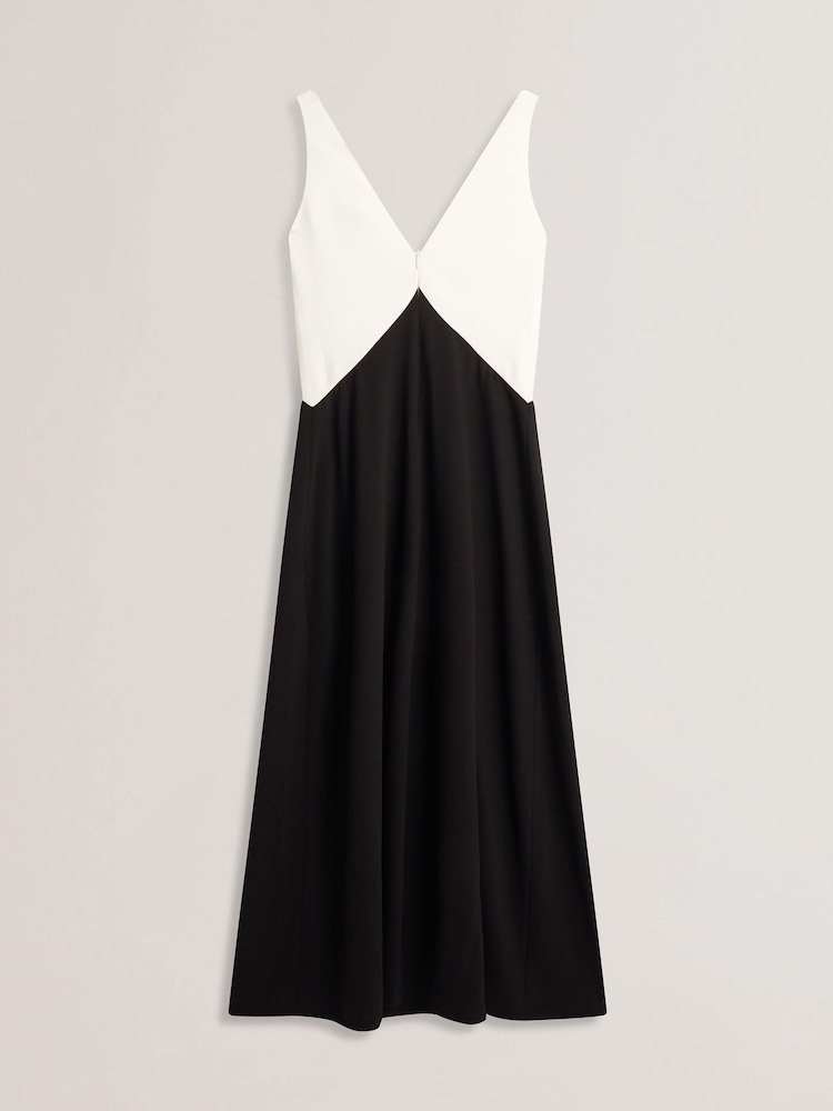 Ted Baker Black Sucre Contrast Paneling Midi Side Slit Dress - Image 5 of 5