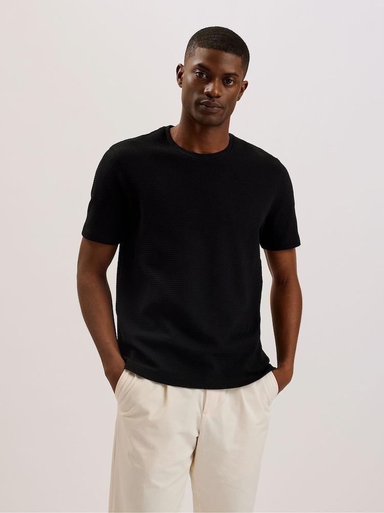 Ted Baker Black Curlys Short Sleeve Regular Textured T-Shirt - Image 1 of 5