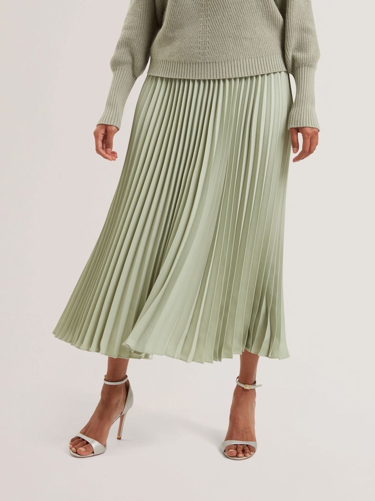 Ted Baker Green Siko Pleated Midi Elasticated Waistband Skirt - Image 2 of 5