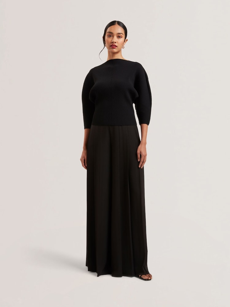 Ted Baker Black Pleata Box Pleat Wide Leg Trousers - Image 1 of 5