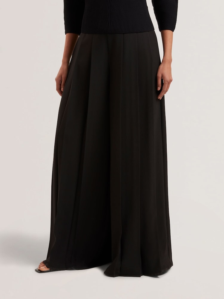 Ted Baker Black Pleata Box Pleat Wide Leg Trousers - Image 2 of 5