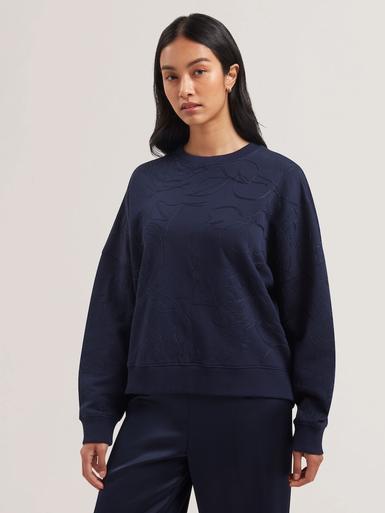 Ted Baker Blue Jjosiee Floral Embroidered Long Sleeve Sweatshirt - Image 2 of 4