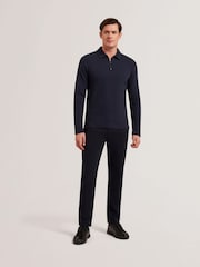 Ted Baker Kalend Long Sleeve Zip Herringbone Polo Shirt - صورة 1 من 6