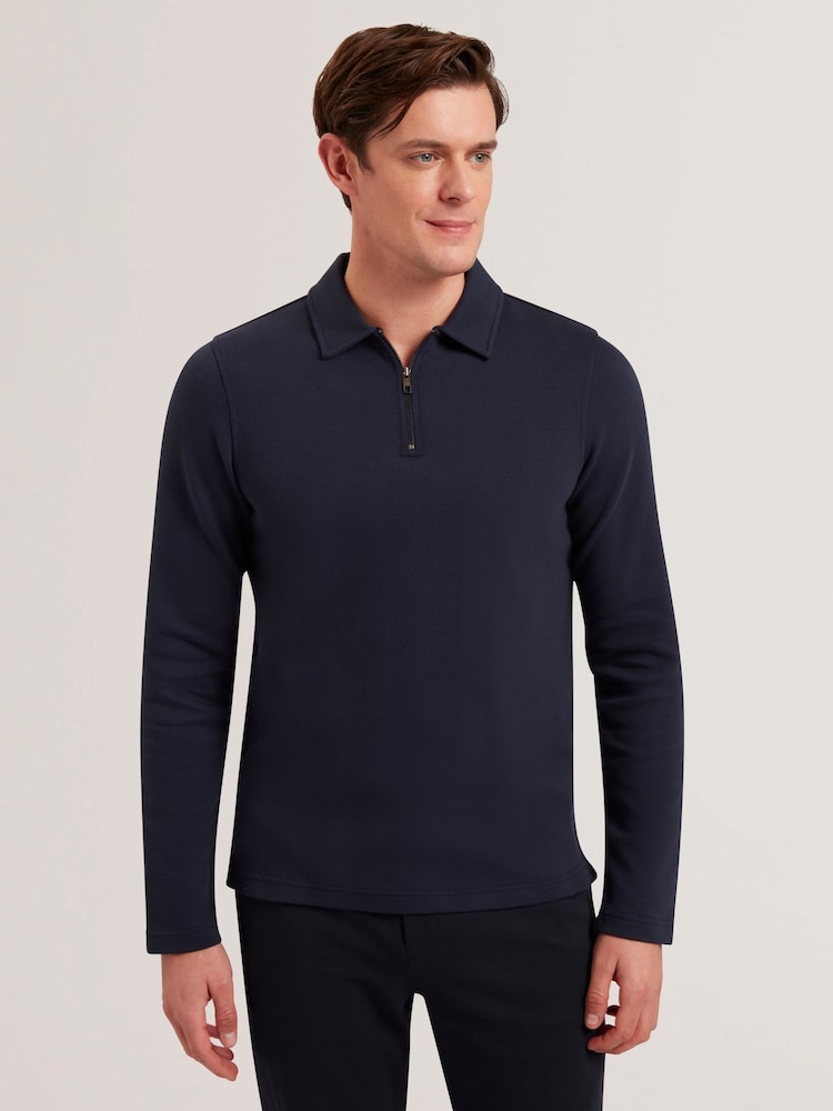 Ted Baker Kalend Long Sleeve Zip Herringbone Polo Shirt - صورة 2 من 6