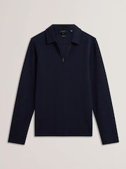 Ted Baker Kalend Long Sleeve Zip Herringbone Polo Shirt - صورة 5 من 6