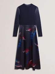 Ted Baker Blue Lilabel Mesh Top Printed Skirt Midi Dress - Image 4 of 5
