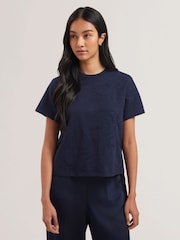 Ted Baker Blue Agaly Short Sleeve All Over Embroidered Boxy T-Shirt - Image 1 of 6