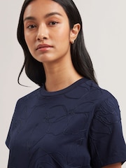 Ted Baker Blue Agaly Short Sleeve All Over Embroidered Boxy T-Shirt - Image 4 of 6