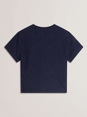 Ted Baker Blue Agaly Short Sleeve All Over Embroidered Boxy T-Shirt - Image 6 of 6