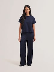 Ted Baker Blue Chrome Agaly Short Sleeve All Over Embroidered Boxy T-Shirt - Image 1 of 6