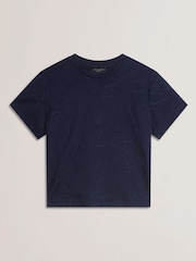 Ted Baker Blue Chrome Agaly Short Sleeve All Over Embroidered Boxy T-Shirt - Image 5 of 6