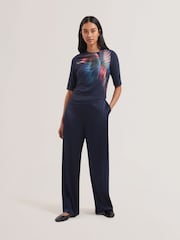 Ted Baker Blue Hannaz Printed Slinky Jersey Half Sleeve Top - Image 1 of 4