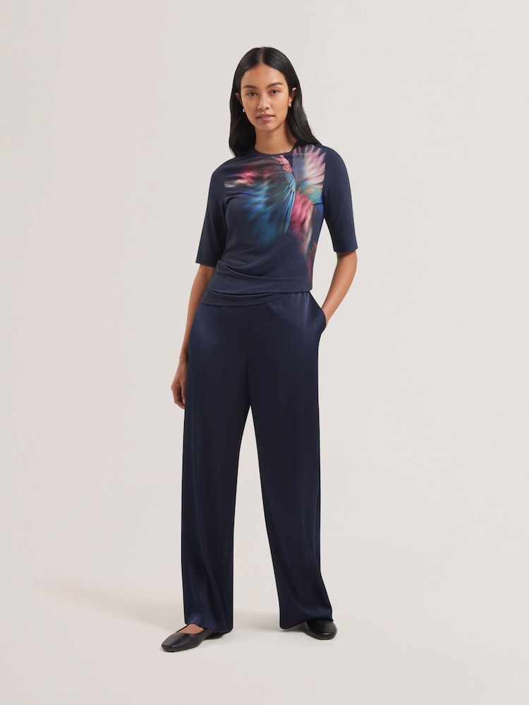 Ted Baker Blue Hannaz Printed Slinky Jersey Half Sleeve Top - Image 1 of 4