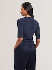 Ted Baker Blue Hannaz Printed Slinky Jersey Half Sleeve Top - Image 4 of 4