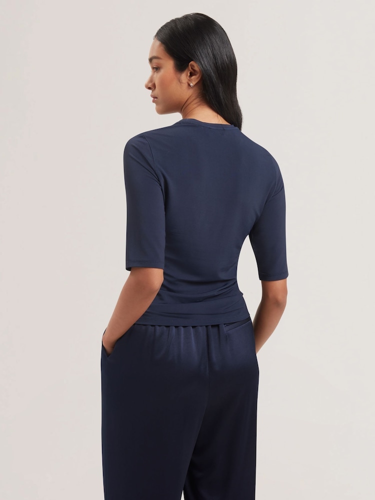 Ted Baker Blue Hannaz Printed Slinky Jersey Half Sleeve Top - Image 4 of 4