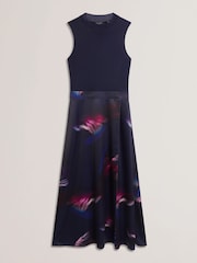 Ted Baker Blue Marlyee Jersey High Neck Top Printed Midi Skirt - Image 5 of 5