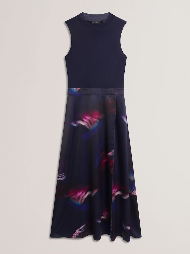 Ted Baker Blue Marlyee Jersey High Neck Top Printed Midi Skirt - Image 5 of 5