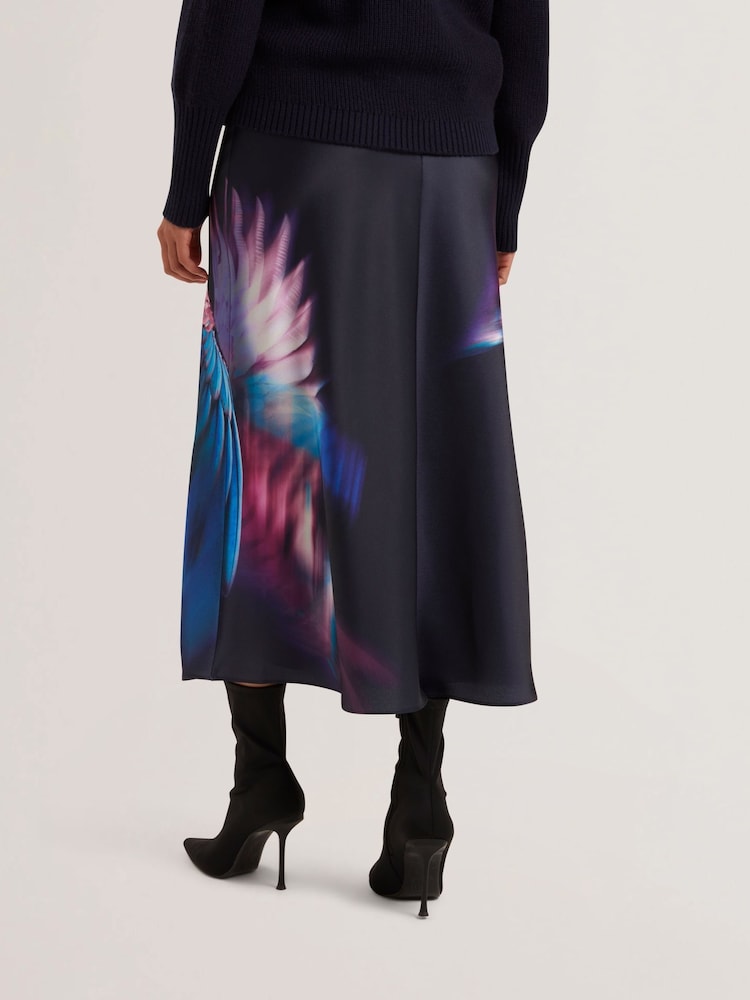 Ted Baker Blue Gilao Printed Midi Bias Cut Skirt - Image 2 of 5